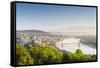 Hungary, Central Hungary, Budapest. Sunrise over Budapest and the Danube from Gellert Hill.-Nick Ledger-Framed Stretched Canvas