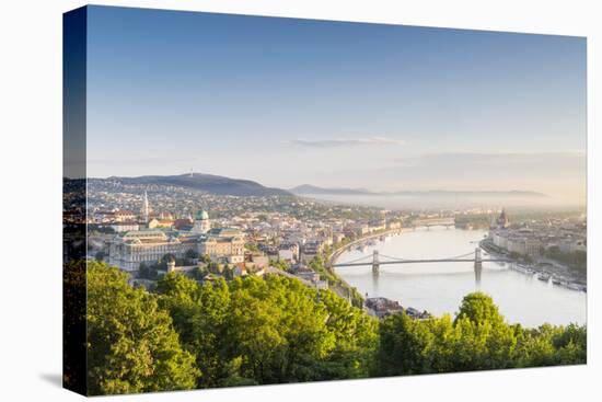 Hungary, Central Hungary, Budapest. Sunrise over Budapest and the Danube from Gellert Hill.-Nick Ledger-Stretched Canvas