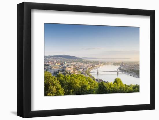 Hungary, Central Hungary, Budapest. Sunrise over Budapest and the Danube from Gellert Hill.-Nick Ledger-Framed Photographic Print