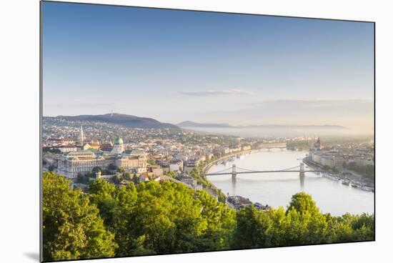 Hungary, Central Hungary, Budapest. Sunrise over Budapest and the Danube from Gellert Hill.-Nick Ledger-Mounted Photographic Print