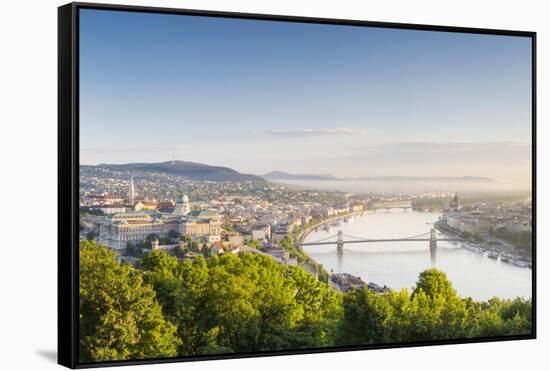 Hungary, Central Hungary, Budapest. Sunrise over Budapest and the Danube from Gellert Hill.-Nick Ledger-Framed Stretched Canvas