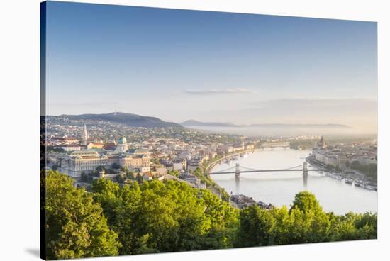 Hungary, Central Hungary, Budapest. Sunrise over Budapest and the Danube from Gellert Hill.-Nick Ledger-Stretched Canvas