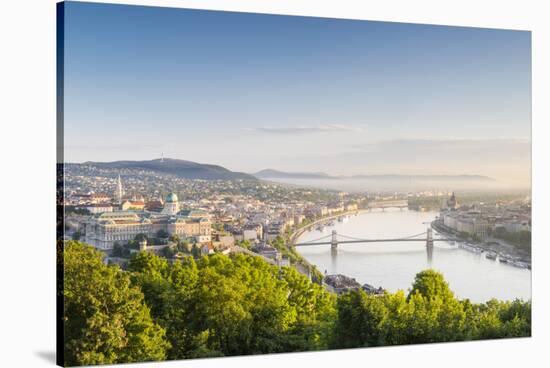 Hungary, Central Hungary, Budapest. Sunrise over Budapest and the Danube from Gellert Hill.-Nick Ledger-Stretched Canvas