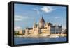 Hungary, Central Hungary, Budapest. The Hungarian Parliament Building on the Danube River.-Nick Ledger-Framed Stretched Canvas