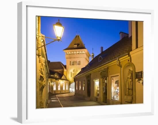 Hungary, Kšszeg, Town Gate, Lantern, Night-Rainer Mirau-Framed Photographic Print