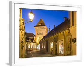 Hungary, Kšszeg, Town Gate, Lantern, Night-Rainer Mirau-Framed Photographic Print