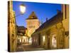 Hungary, Kšszeg, Town Gate, Lantern, Night-Rainer Mirau-Stretched Canvas