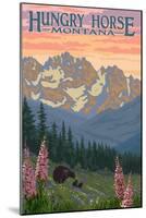 Hungry Horse, Montana - Bear Family and Spring Flowers-Lantern Press-Mounted Art Print