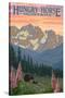 Hungry Horse, Montana - Bear Family and Spring Flowers-Lantern Press-Stretched Canvas