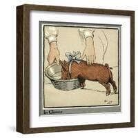 Hungry Peter as a Growing Piglet Drinking from a Bowl-Cecil Aldin-Framed Art Print