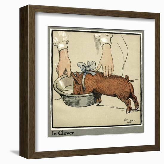 Hungry Peter as a Growing Piglet Drinking from a Bowl-Cecil Aldin-Framed Art Print