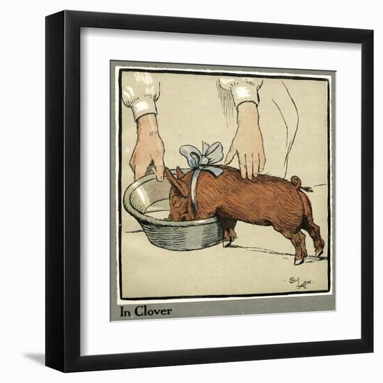 Hungry Peter as a Growing Piglet Drinking from a Bowl-Cecil Aldin-Framed Art Print