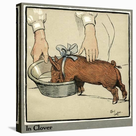 Hungry Peter as a Growing Piglet Drinking from a Bowl-Cecil Aldin-Stretched Canvas