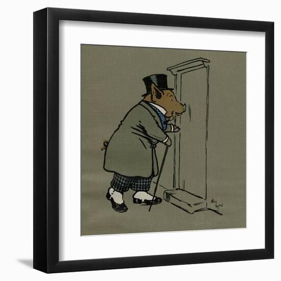 Hungry Peter the Pig Arrives at Tabitha's for Tea-Cecil Aldin-Framed Art Print