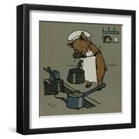 Hungry Peter the Pig Cooks for a Party-Cecil Aldin-Framed Art Print