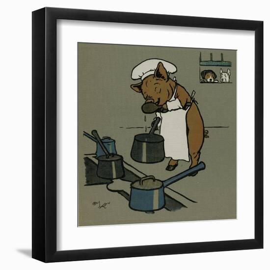 Hungry Peter the Pig Cooks for a Party-Cecil Aldin-Framed Art Print