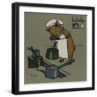 Hungry Peter the Pig Cooks for a Party-Cecil Aldin-Framed Art Print