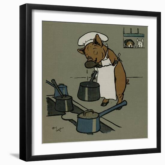 Hungry Peter the Pig Cooks for a Party-Cecil Aldin-Framed Art Print