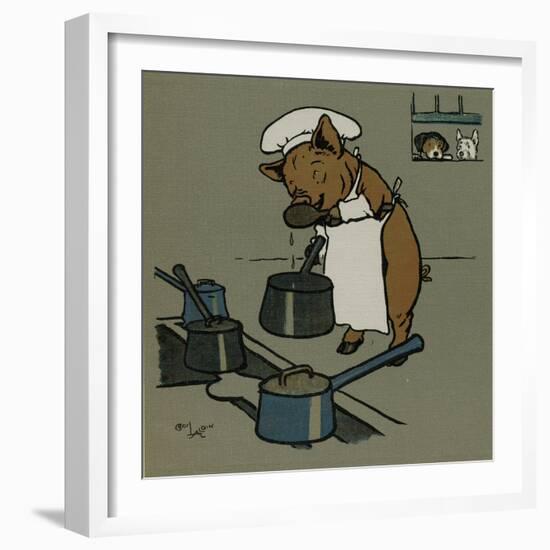 Hungry Peter the Pig Cooks for a Party-Cecil Aldin-Framed Art Print