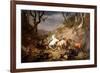 Hungry Wolves Attack a Group of Riders, by Eugene Joseph Verboeckhoven, 1836-Eugene Joseph Verboeckhoven-Framed Premium Giclee Print