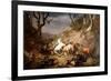 Hungry Wolves Attack a Group of Riders, by Eugene Joseph Verboeckhoven, 1836-Eugene Joseph Verboeckhoven-Framed Premium Giclee Print