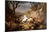 Hungry Wolves Attack a Group of Riders, by Eugene Joseph Verboeckhoven, 1836-Eugene Joseph Verboeckhoven-Mounted Premium Giclee Print