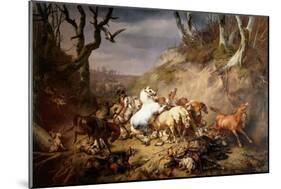 Hungry Wolves Attack a Group of Riders, by Eugene Joseph Verboeckhoven, 1836-Eugene Joseph Verboeckhoven-Mounted Art Print