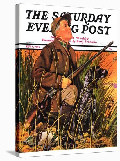 "Hunter and Dog in Field," Saturday Evening Post Cover, November 9, 1935-J.F. Kernan-Stretched Canvas