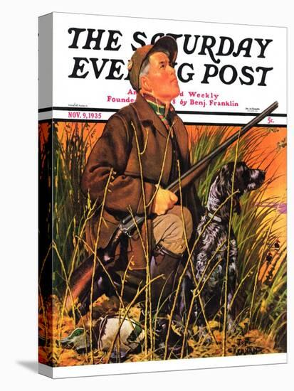 "Hunter and Dog in Field," Saturday Evening Post Cover, November 9, 1935-J.F. Kernan-Stretched Canvas