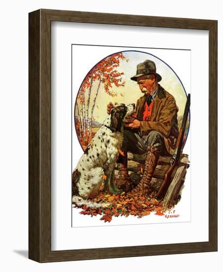 "Hunter and Spaniel,"November 3, 1928-J.F. Kernan-Framed Giclee Print