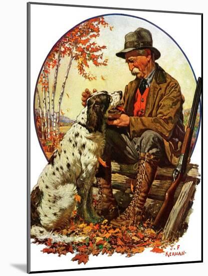 "Hunter and Spaniel,"November 3, 1928-J.F. Kernan-Mounted Giclee Print