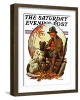 "Hunter and Spaniel," Saturday Evening Post Cover, November 3, 1928-JF Kernan-Framed Premium Giclee Print