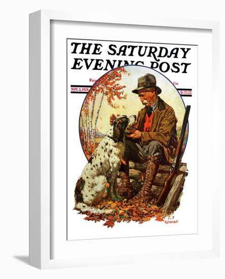 "Hunter and Spaniel," Saturday Evening Post Cover, November 3, 1928-JF Kernan-Framed Premium Giclee Print
