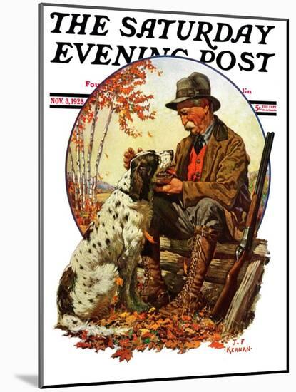 "Hunter and Spaniel," Saturday Evening Post Cover, November 3, 1928-JF Kernan-Mounted Premium Giclee Print