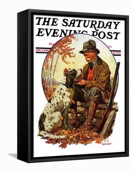 "Hunter and Spaniel," Saturday Evening Post Cover, November 3, 1928-JF Kernan-Framed Stretched Canvas