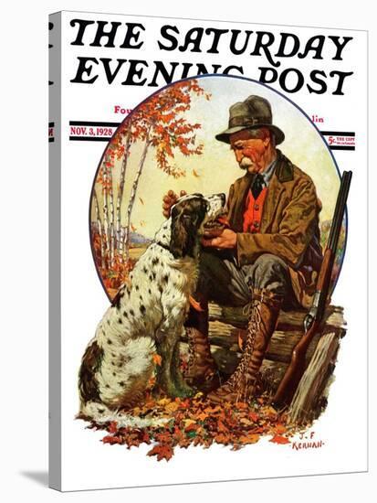 "Hunter and Spaniel," Saturday Evening Post Cover, November 3, 1928-JF Kernan-Stretched Canvas