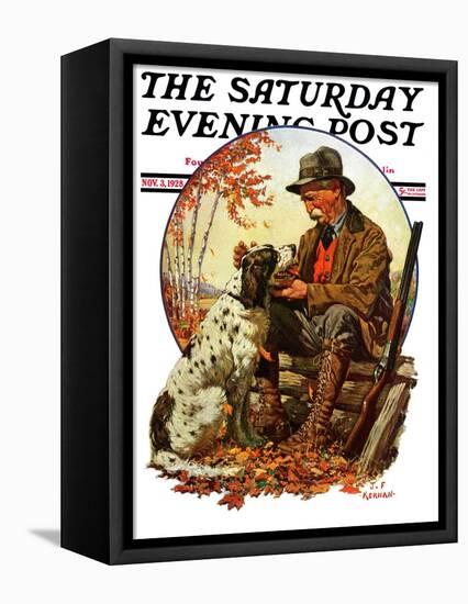 "Hunter and Spaniel," Saturday Evening Post Cover, November 3, 1928-JF Kernan-Framed Stretched Canvas