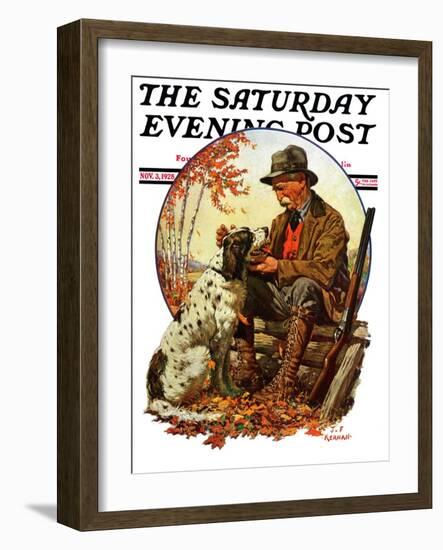 "Hunter and Spaniel," Saturday Evening Post Cover, November 3, 1928-JF Kernan-Framed Giclee Print