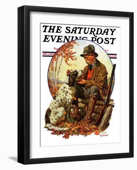 "Hunter and Spaniel," Saturday Evening Post Cover, November 3, 1928-JF Kernan-Framed Giclee Print