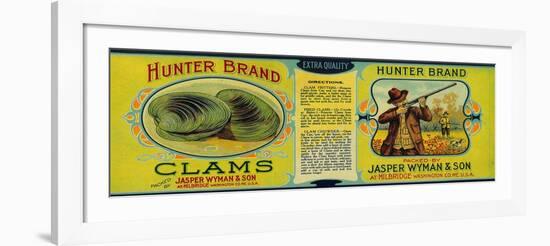 Hunter Clams Label - Milbridge, ME-Lantern Press-Framed Art Print