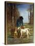 Hunter Guards Stop by His Dogs. Painting by Constant Troyon (1810-1865), 1854. Oil on Canvas. Dim:-Constant-emile Troyon-Stretched Canvas