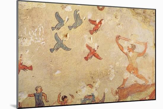 Hunter of Birds, from the Tomb of Hunting and Fishing, C.520-10 BC (Wall Painting)-Etruscan-Mounted Giclee Print