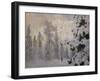 Hunter skiing in winter landscape-Hans Gude-Framed Giclee Print