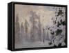 Hunter skiing in winter landscape-Hans Gude-Framed Stretched Canvas