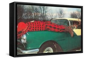 Hunter Strapped to Fender, Deer Driving-null-Framed Stretched Canvas