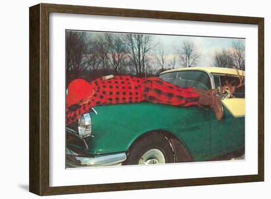 Hunter Strapped to Fender, Deer Driving-null-Framed Art Print