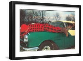 Hunter Strapped to Fender, Deer Driving-null-Framed Art Print