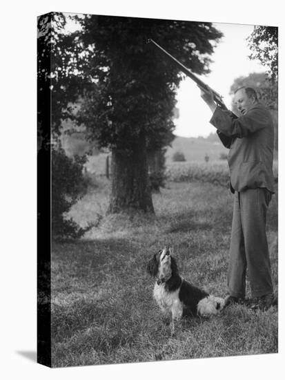 Hunter with Gun and Dog-null-Stretched Canvas