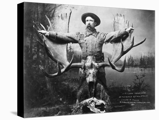 Hunter with Record Moose Antlers-null-Stretched Canvas