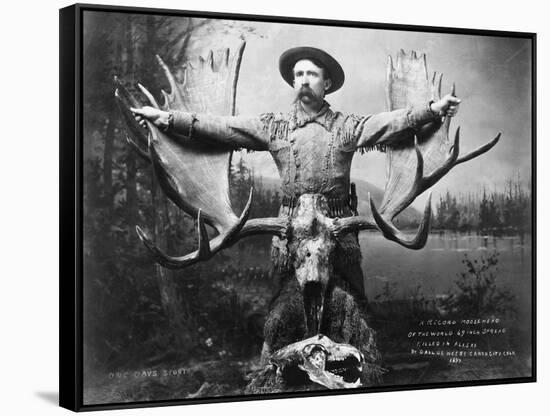 Hunter with Record Moose Antlers-null-Framed Stretched Canvas